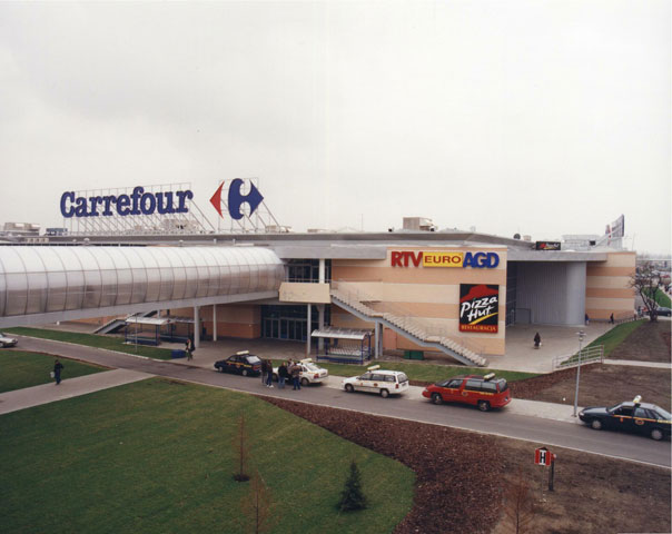 Steel construction of Carrefour supermarket in Warsaw-Bemowo, Poland