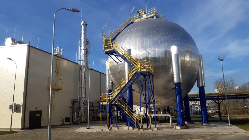 Design, delivery and assembly of 1 spherical liquid carbon dioxide tank with a capacity of 1100 m3