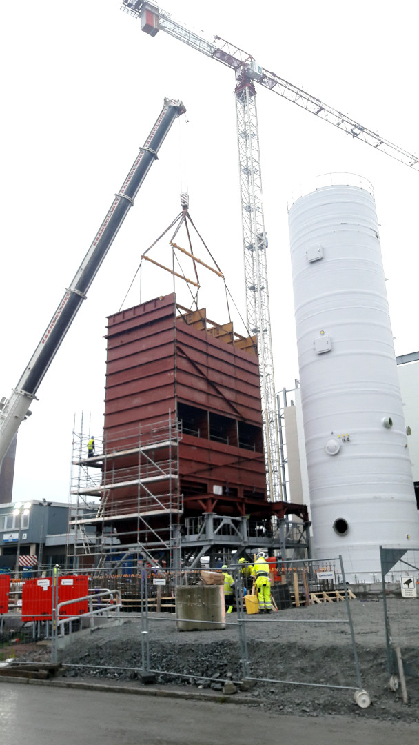 Delivery and assembly of steel structure for the flue gas cleaning installation and thermal insulation of the boiler in Västerås, Sweden
