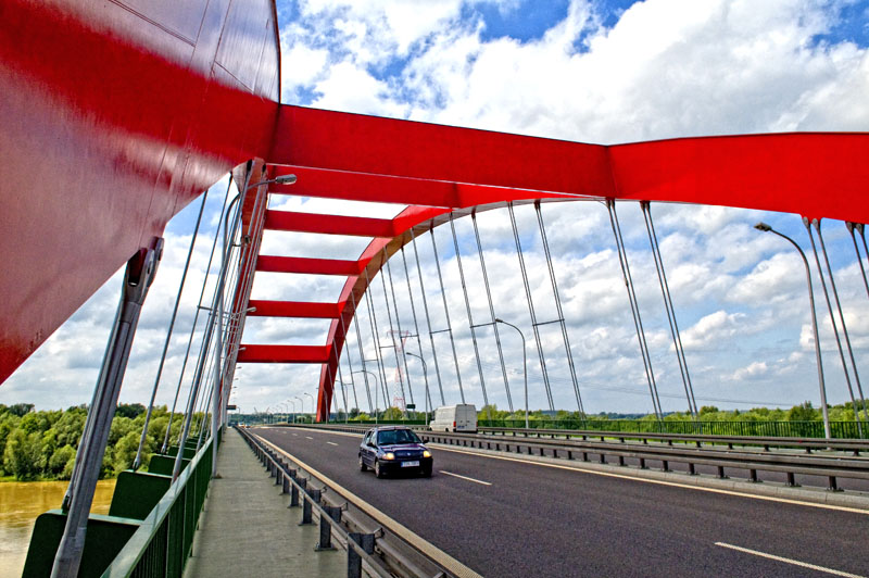 The John Paul 2nd Bridge over the Vistula river in Pulawy, Poland 